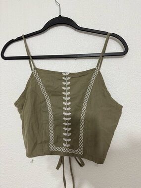 Women’s Olive Green Embroidered Crop Cami Top
